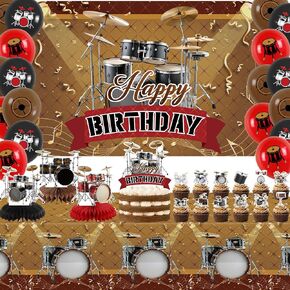 Drum Birthday Party Decorations - Drum Party Supplies including Happy Birthday Banner, Spirals, Cake Toppers, Table Centerpieces, Balloons, Tablecloth (BJ)