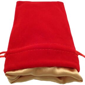 Velvet Dice Bag with Satin Liner 4"x6", Red Velvet Dice Bag with Gold Satin