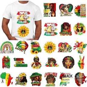 Supervitae 24 PCS Juneteenth Iron on Transfer Transfer Patches Patches Heat Transfers شارات الفينيل لتصميم Tirt Clothing Handbag Diy Cannes Decals Decorts Month Month