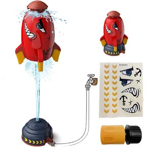 Outdoor Splash Sprinklers for Kids, Summer Water Toy Rocket Launch Spray Toy, Rocket Design Toys for Girls Boys Age 3-12 Year Old (Yellow)
