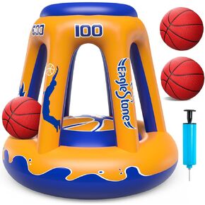 Eaglestone Pool Basketball Hoop for Kids 4-8 ، 8-12 والكبار ، 47 بوصة قابلة للنفخ في كرة السلة العائمة مع 3 بالز ومضخة ، لعبة تجمع شاقة لألعاب المياه الصيفية في الهواء الطلق ، والأسرة والمرح الحفلات
