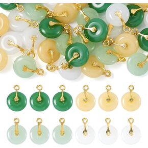 Beadthoven 36pcs Green Glass Donut Charms Imitation Jade Crystal Peace Buckle Necklace Pendants Flat Round Disc Circle Ring Lucky Charms for Necklace Earrings Jewelry Making DIY Crafts Supplies