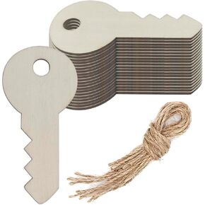 20pcs Key Wood Crafts Cutouts Blank Wooden Key Shaped Hanging Ornaments Wood Tags Perfect for Wedding Birthday Christmas Party Home Decorations