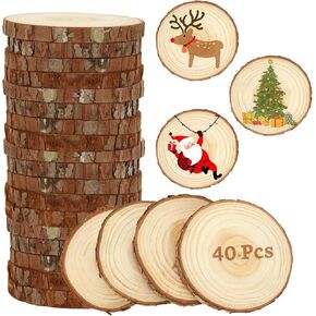 40 Pcs Natural Wood Slices, 3.5-4 inch Unfinished Natural Wood Coasters, Wood Slices for Crafts, Art & DIY Projects, Rustic Wedding Decor