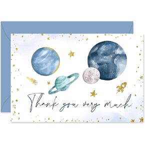 Whaline 24 Pack Outer Space Thank You Cards Glitter Galaxy Planet Greeting Card With Envelope Sticker Blank Note Card for Baby Shower Party Invitation Supplies, 4 x 6 Inch