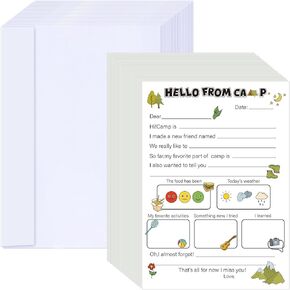 12 مجموعة مخيم مبطن بطاقات مسطحة للمعسكر ، Summer Sleepaway Camp Notes طقم كتابة رسائل القرطاسية ، املأ البطاقات البريدية الفارغة مع الأظرف البيضاء