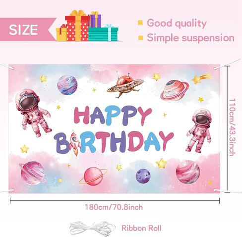 Pink Space Happy Birthday Decoration Background for Girls, Astronaut Birthday Backdrop Galaxy Planet Banner Solar System Planet Poster for Kids Party Banners Decoration, 70.8 X 43.3 Inches in Saudi Arabia