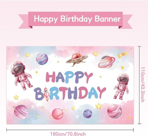 Pink Space Happy Birthday Decoration Background for Girls, Astronaut Birthday Backdrop Galaxy Planet Banner Solar System Planet Poster for Kids Party Banners Decoration, 70.8 X 43.3 Inches in Saudi Arabia