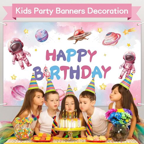 Pink Space Happy Birthday Decoration Background for Girls, Astronaut Birthday Backdrop Galaxy Planet Banner Solar System Planet Poster for Kids Party Banners Decoration, 70.8 X 43.3 Inches in Saudi Arabia