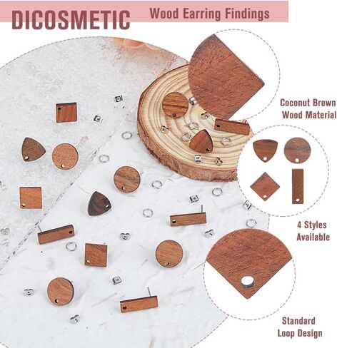dicosmetic 20 أزواج أقراط الخشب الأركان عشيقات القرط النتائج الأزرار قرط الخشب مع حلقة مسطحة مستديرة المعينات المثلث مستطيل مع 50pcs صامدات الأذن قفز حلقات لاتحان DIY ، ثقب: 1-1.8 ملم in Saudi Arabia