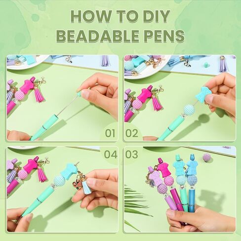 NEWEST 12 Pieces Nurse Beadable Pens kit Plastic Bead Pens with 36 Multicolor Beads 12 Tassels 12 Pendants DIY Pen Making Kit Black Ink Beaded Ballpoint Pens Bulk for Nurse Office School Student Gifts in Saudi Arabia