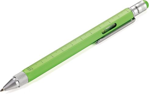 Troika CONSTRUCTION – PIP20/NG – Multitasking ballpoint pen – centimetre and inch ruler – 1:20 m and 1:50 m scale – spirit level – brass – laquered – neon green, silver original in Saudi Arabia