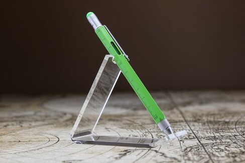 Troika CONSTRUCTION – PIP20/NG – Multitasking ballpoint pen – centimetre and inch ruler – 1:20 m and 1:50 m scale – spirit level – brass – laquered – neon green, silver original in Saudi Arabia