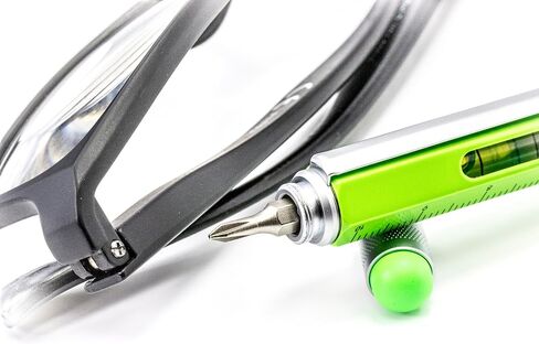 Troika CONSTRUCTION – PIP20/NG – Multitasking ballpoint pen – centimetre and inch ruler – 1:20 m and 1:50 m scale – spirit level – brass – laquered – neon green, silver original in Saudi Arabia