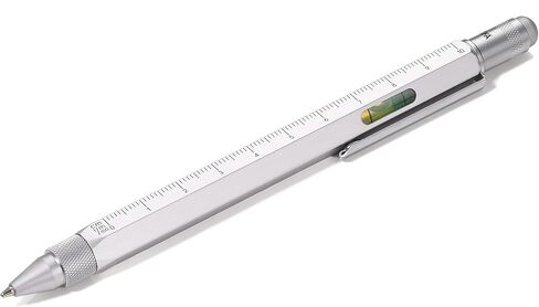 Troika CONSTRUCTION – PIP20/NG – Multitasking ballpoint pen – centimetre and inch ruler – 1:20 m and 1:50 m scale – spirit level – brass – laquered – neon green, silver original in Saudi Arabia