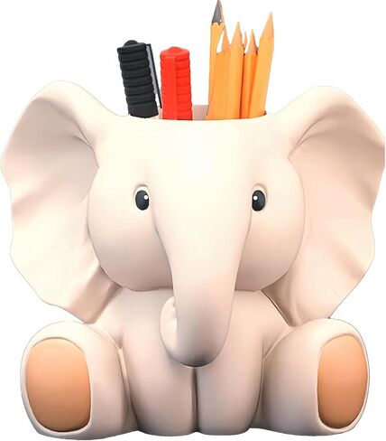 Adorable Elephant Pencil Holder for Desk – Cute Anime-Style Pen Cup, Stylish Desk Organizer and Elephant Gift for Women, Home Office Decor (5.9" D x 4.7" W x 5.1" H) in Kuwait