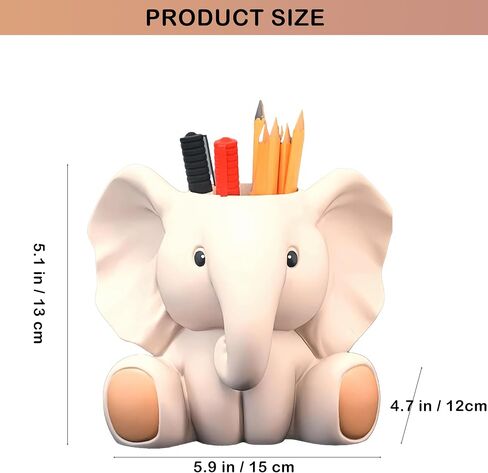 Adorable Elephant Pencil Holder for Desk – Cute Anime-Style Pen Cup, Stylish Desk Organizer and Elephant Gift for Women, Home Office Decor (5.9" D x 4.7" W x 5.1" H) in Kuwait