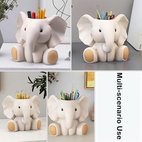 Adorable Elephant Pencil Holder for Desk – Cute Anime-Style Pen Cup, Stylish Desk Organizer and Elephant Gift for Women, Home Office Decor (5.9" D x 4.7" W x 5.1" H) in Kuwait