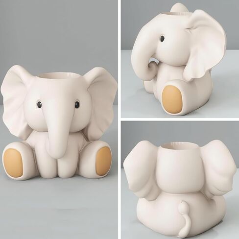 Adorable Elephant Pencil Holder for Desk – Cute Anime-Style Pen Cup, Stylish Desk Organizer and Elephant Gift for Women, Home Office Decor (5.9" D x 4.7" W x 5.1" H) in Kuwait