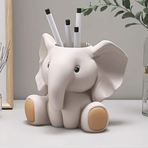 Adorable Elephant Pencil Holder for Desk – Cute Anime-Style Pen Cup, Stylish Desk Organizer and Elephant Gift for Women, Home Office Decor (5.9" D x 4.7" W x 5.1" H) in Kuwait