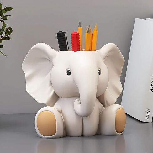 Adorable Elephant Pencil Holder for Desk – Cute Anime-Style Pen Cup, Stylish Desk Organizer and Elephant Gift for Women, Home Office Decor (5.9" D x 4.7" W x 5.1" H) in Kuwait