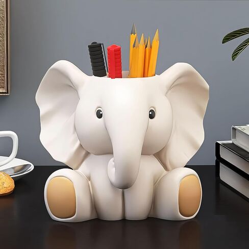 Adorable Elephant Pencil Holder for Desk – Cute Anime-Style Pen Cup, Stylish Desk Organizer and Elephant Gift for Women, Home Office Decor (5.9" D x 4.7" W x 5.1" H) in Kuwait