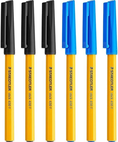 STAEDTLER Fine 0.3mm 430 Stick Ballpoint Pens Writing Pen Smooth - Black and Blue Ink (6) in Saudi Arabia