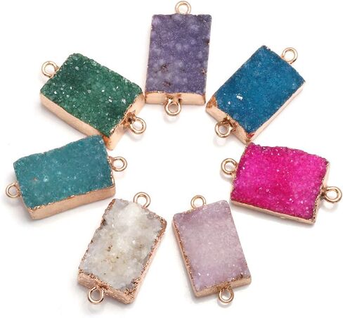 Natural Druzy Agate Rectangle Pendants Connectors Gemstones Links Charms with Brass Pinch Bails for Jewelry Making 5 Pcs in Saudi Arabia