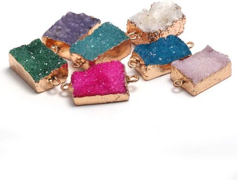 Natural Druzy Agate Rectangle Pendants Connectors Gemstones Links Charms with Brass Pinch Bails for Jewelry Making 5 Pcs in Saudi Arabia