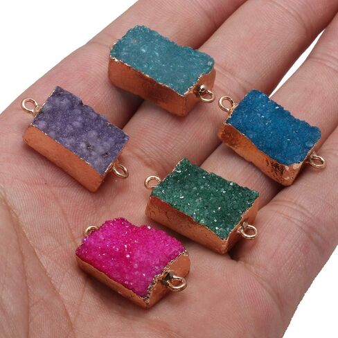 Natural Druzy Agate Rectangle Pendants Connectors Gemstones Links Charms with Brass Pinch Bails for Jewelry Making 5 Pcs in Saudi Arabia