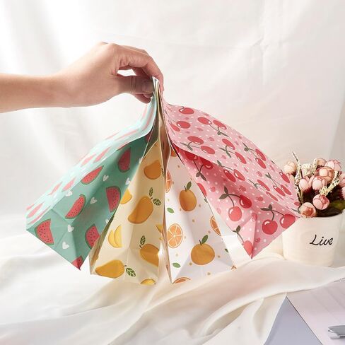 Craftdady 24pcs Rectangle Paper Gift Bags Fruit Polka Dot Pattern Shopping Bags Party Favor Present Wrapping Bags for DIY Birthday Wedding Celebrations Decorations in Saudi Arabia