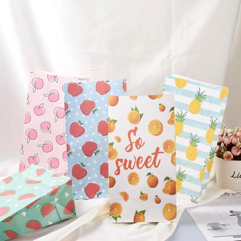 Craftdady 24pcs Rectangle Paper Gift Bags Fruit Polka Dot Pattern Shopping Bags Party Favor Present Wrapping Bags for DIY Birthday Wedding Celebrations Decorations in Saudi Arabia