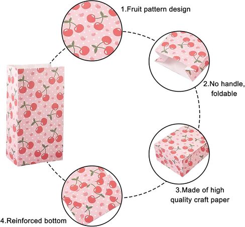 Craftdady 24pcs Rectangle Paper Gift Bags Fruit Polka Dot Pattern Shopping Bags Party Favor Present Wrapping Bags for DIY Birthday Wedding Celebrations Decorations in Saudi Arabia