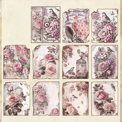 30 Pcs Vintage DIY Scrapbook Paper Supplies Aesthetic Paper Supplies Decorative Paper Material For DIY Scrapbooks Journal Photo Album Crafts(6 Pink Rose) in Saudi Arabia