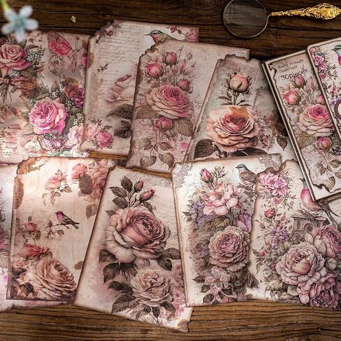 30 Pcs Vintage DIY Scrapbook Paper Supplies Aesthetic Paper Supplies Decorative Paper Material For DIY Scrapbooks Journal Photo Album Crafts(6 Pink Rose) in Saudi Arabia