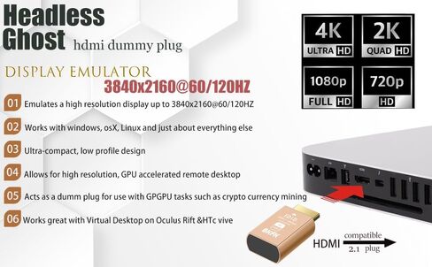 dp hdmi Dummy Plug - Display to hdmi Adapter, Luna Display Virtual Window for Home-edid Emulator-Dummy, displayport Headless dummie dongle(DP-2P) in Saudi Arabia