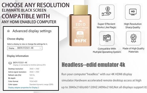 dp hdmi Dummy Plug - Display to hdmi Adapter, Luna Display Virtual Window for Home-edid Emulator-Dummy, displayport Headless dummie dongle(DP-2P) in Saudi Arabia