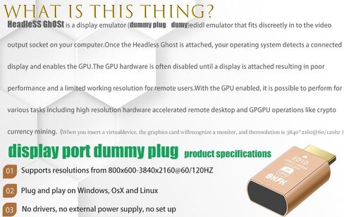 dp hdmi Dummy Plug - Display to hdmi Adapter, Luna Display Virtual Window for Home-edid Emulator-Dummy, displayport Headless dummie dongle(DP-2P) in Saudi Arabia