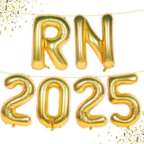RN 2025 Balloons Banner Gold 16 Inch Foil Letter Nurse Balloons Graduation Decorations 2025 Congrats Nurse Balloons for Nursing Graduation Party Supplies in Saudi Arabia