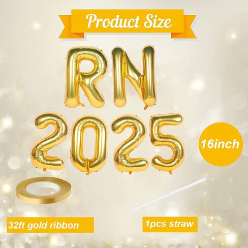 RN 2025 Balloons Banner Gold 16 Inch Foil Letter Nurse Balloons Graduation Decorations 2025 Congrats Nurse Balloons for Nursing Graduation Party Supplies in Saudi Arabia