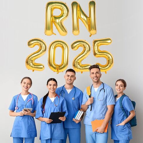 RN 2025 Balloons Banner Gold 16 Inch Foil Letter Nurse Balloons Graduation Decorations 2025 Congrats Nurse Balloons for Nursing Graduation Party Supplies in Saudi Arabia