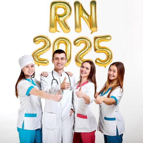 RN 2025 Balloons Banner Gold 16 Inch Foil Letter Nurse Balloons Graduation Decorations 2025 Congrats Nurse Balloons for Nursing Graduation Party Supplies in Saudi Arabia