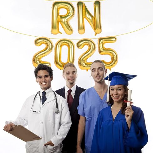 RN 2025 Balloons Banner Gold 16 Inch Foil Letter Nurse Balloons Graduation Decorations 2025 Congrats Nurse Balloons for Nursing Graduation Party Supplies in Saudi Arabia