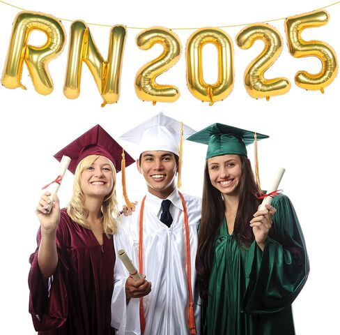 RN 2025 Balloons Banner Gold 16 Inch Foil Letter Nurse Balloons Graduation Decorations 2025 Congrats Nurse Balloons for Nursing Graduation Party Supplies in Saudi Arabia