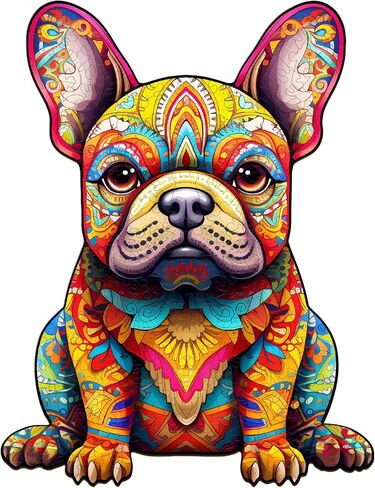 Wooden Puzzles for Adults, French Bulldog (M-180pcs) Wooden Jigsaw Puzzles Kids, Unique Shaped Animal Wood Puzzles Adults Family Game Birthday Gifts 11.8 * 9in in Saudi Arabia