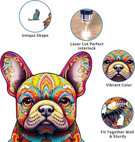 Wooden Puzzles for Adults, French Bulldog (M-180pcs) Wooden Jigsaw Puzzles Kids, Unique Shaped Animal Wood Puzzles Adults Family Game Birthday Gifts 11.8 * 9in in Saudi Arabia