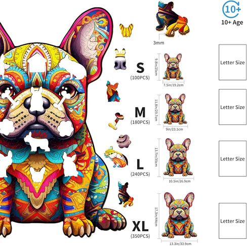 Wooden Puzzles for Adults, French Bulldog (M-180pcs) Wooden Jigsaw Puzzles Kids, Unique Shaped Animal Wood Puzzles Adults Family Game Birthday Gifts 11.8 * 9in in Saudi Arabia