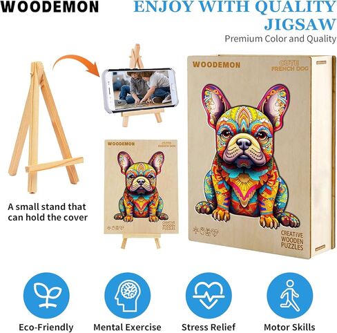 Wooden Puzzles for Adults, French Bulldog (M-180pcs) Wooden Jigsaw Puzzles Kids, Unique Shaped Animal Wood Puzzles Adults Family Game Birthday Gifts 11.8 * 9in in Saudi Arabia