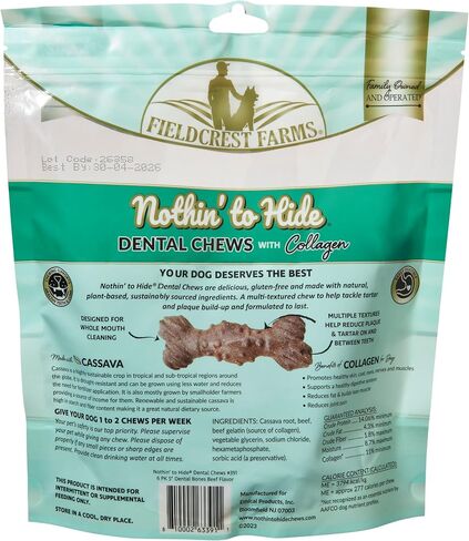 Fieldcrest Farms Prateal Chews for Dogs ، Bone (5inches ، 6count Pack)-يعالج اللوحة ، التارتار ، صحة الأسنان-مع الكولاجين ، العضوية ، خالية من الغلوتين in Kuwait