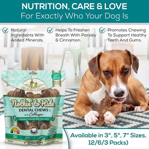 Fieldcrest Farms Prateal Chews for Dogs ، Bone (5inches ، 6count Pack)-يعالج اللوحة ، التارتار ، صحة الأسنان-مع الكولاجين ، العضوية ، خالية من الغلوتين in Kuwait